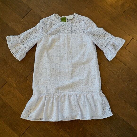 Kate Spade Eyelet Lace Shift Dress Spice Things Up Mini White Flutter Sz 14 NWT - Picture 6 of 10